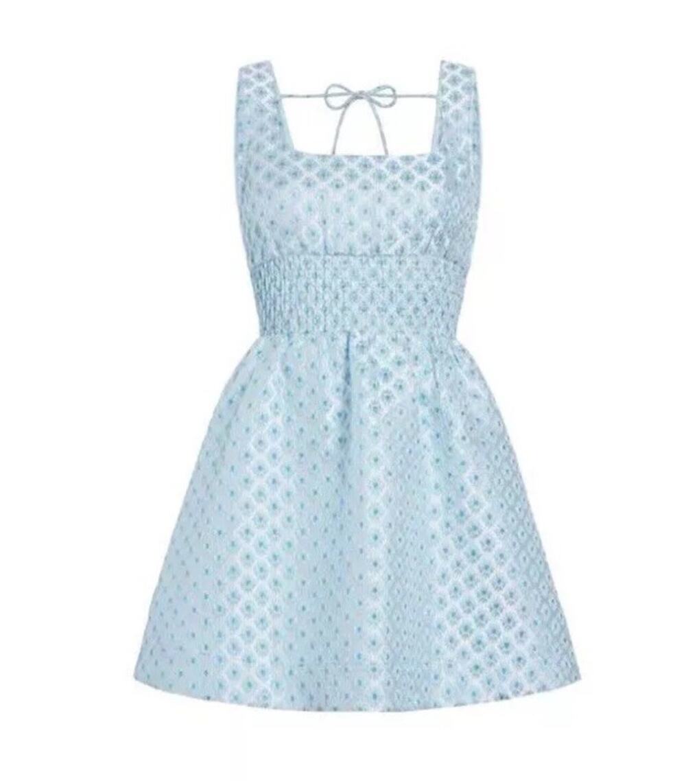 HILL HOUSE-THE CHER DRESS-BLUE/WHITE BROCADE-SNOWFLAKE-SIZE:S BRAND NEW W/ TAGS